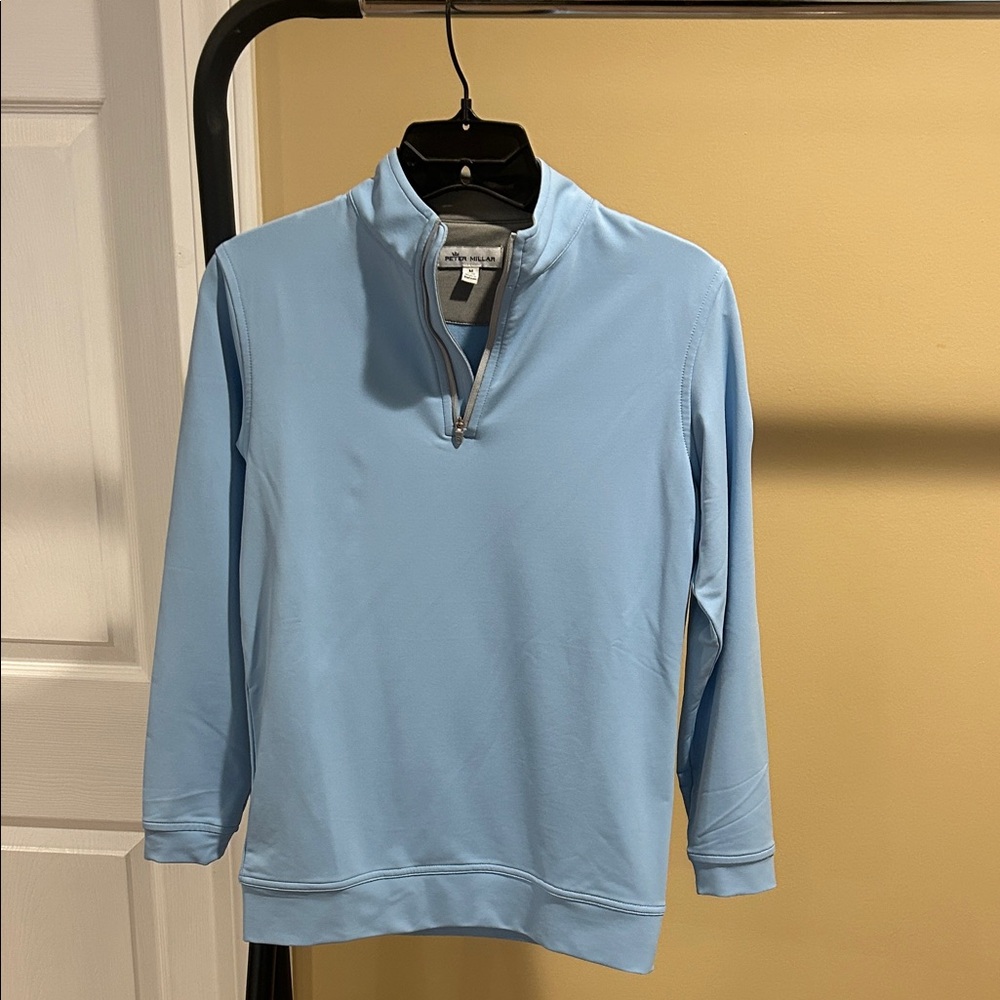 Boys Peter Millar Sky Blue Zip-Up Sweater